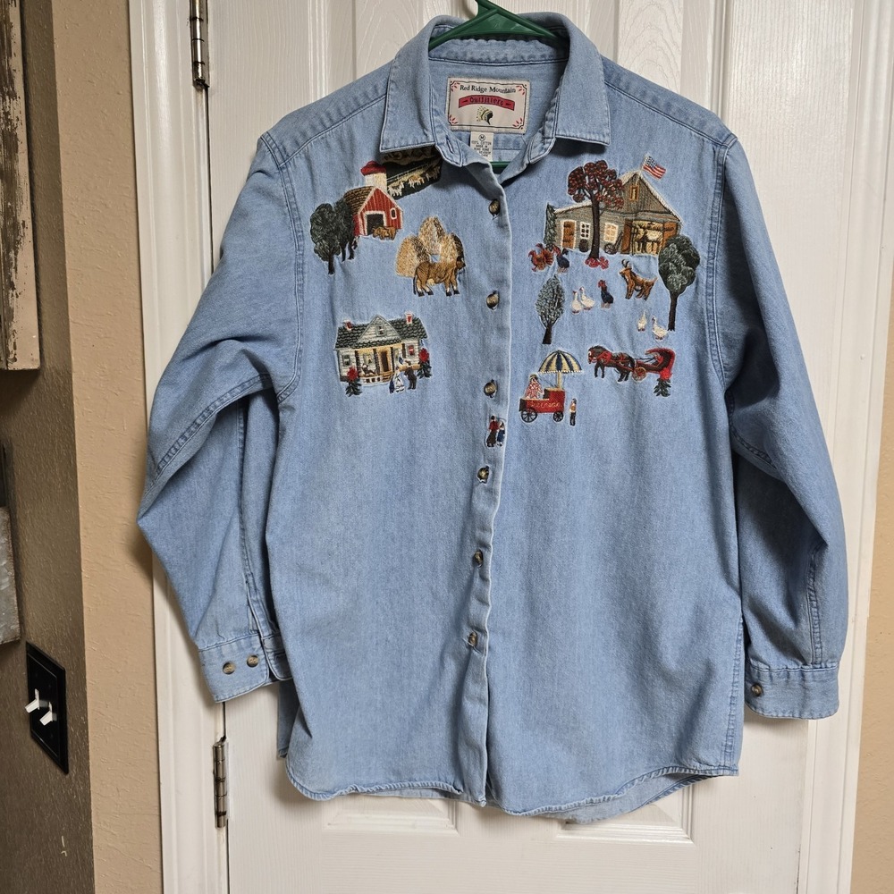 Farm & Ranch Embroidered Vtg Jean Top by Red Ridge Mountain Outfitters Medium